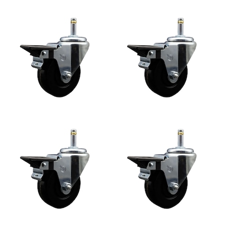 Service Caster 3.5'' Phenolic Wheel Swivel 7/16'' Grip Ring Stem Caster Set with Brake, 4PK SCC-GR20S3514-PHR-PLB-716138-4